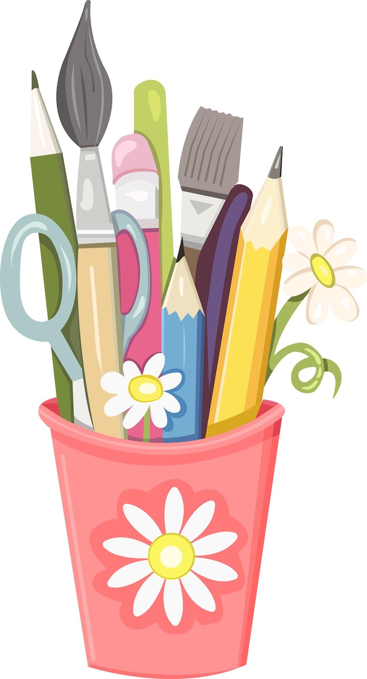 Vector art supplies in a cup