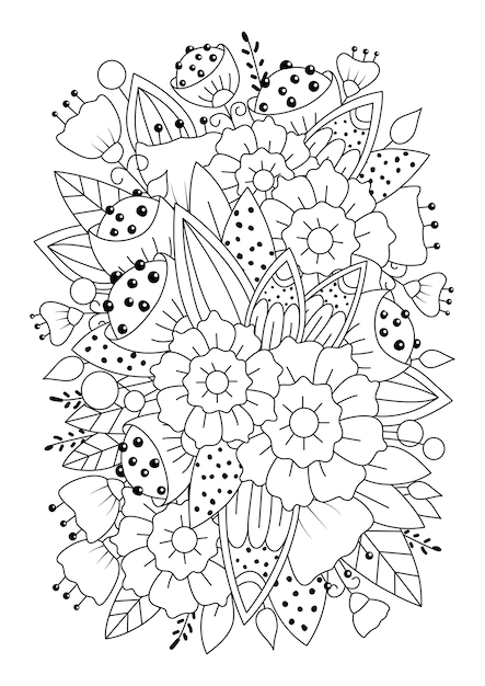 Vector art therapy. illustration for coloring. background with abstract flowers. coloring page.