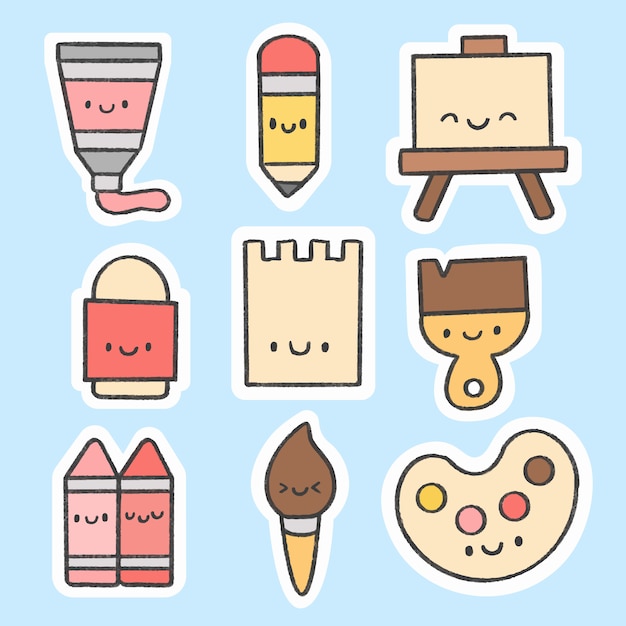 Art tools sticker hand drawn cartoon collection