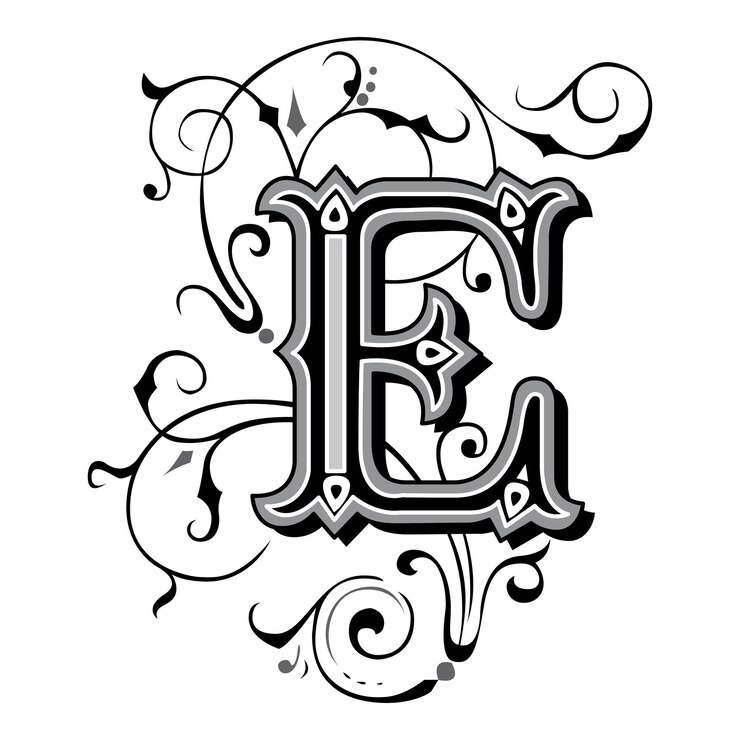Vector art tuscani initial caps font capital letter e vector design illustration