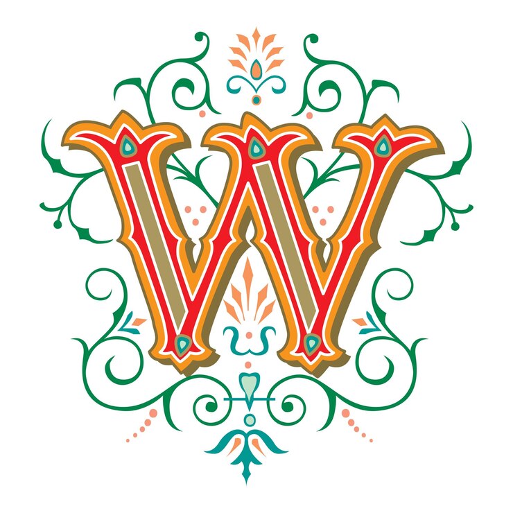 Vector art tuscani initial caps font capital letter w vector design illustration