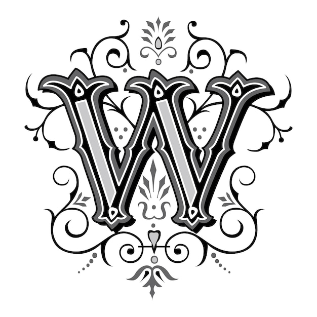 Art tuscani initial caps font hoofdletter w vector ontwerp illustratie