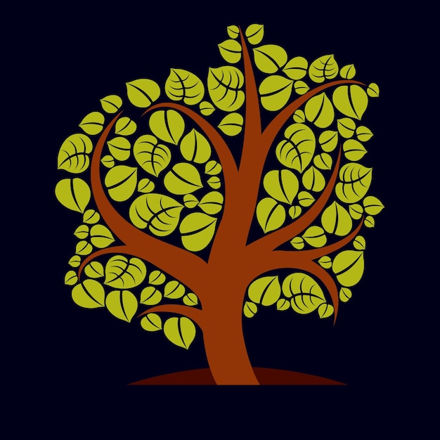 Art vector illustration of tree with green leaves, spring season, can be used as symbol on ecology theme.