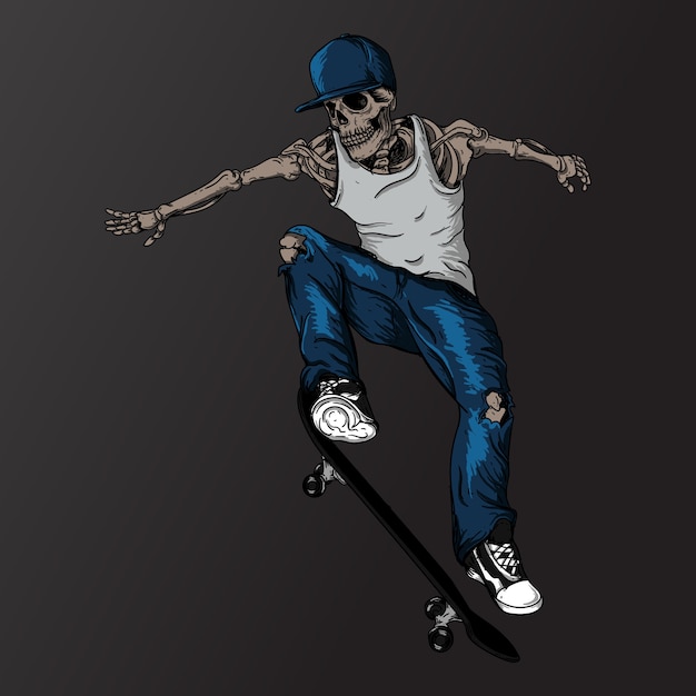 Vettore scheletro di skateboarder di progettazione dell'illustrazione dell'opera d'arte