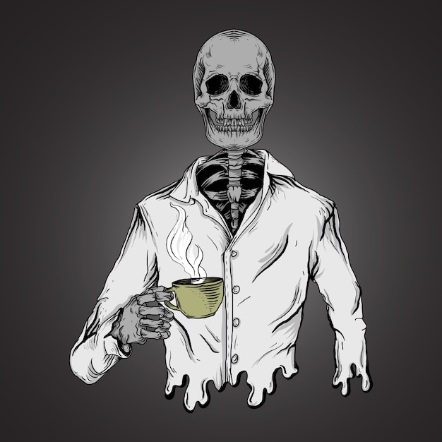 Vector art work illustration and t-shirt design skeleton drink coffee