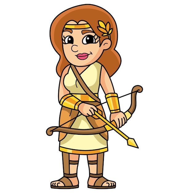 Vector artemis greek goddess cartoon illustration