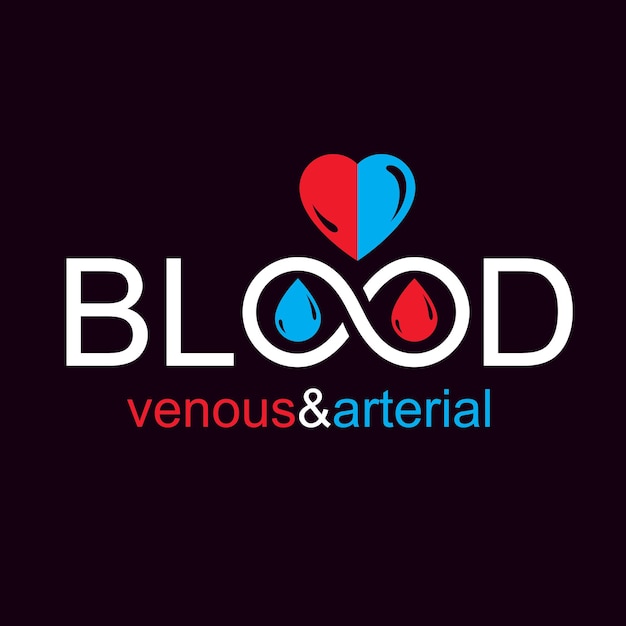 Артериальная и венозная кровь, концептуальная векторная иллюстрация кровообращения. Векторная эмблема кардиологической медицинской помощи для использования в аптеке.