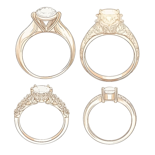 Artful Designing of Solitaire Rings in Sketch Style illustration