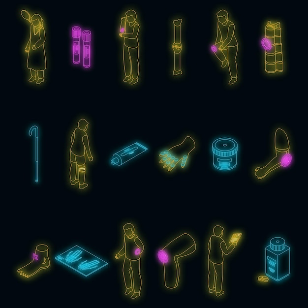 Vector arthritis icons set vector neon