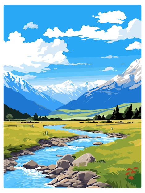 Arthurs Pass National Park Vintage Travel Poster Souvenir Postcard Portrait Painting Illustration