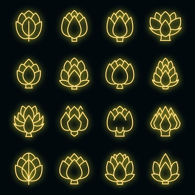 Artichoke icons set vector neon