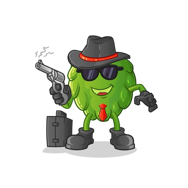 Artichoke mafia with gun character. cartoon mascot