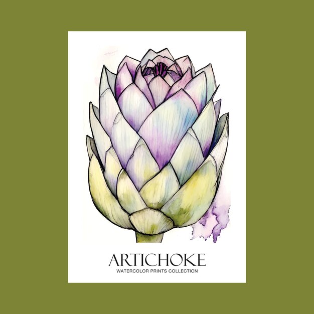 Artichoke Vegetable Artistic Colorful Watercolor Printable Kitchen Wall Art