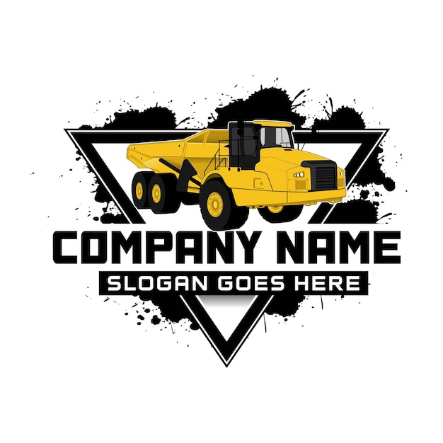 Vector articulated dump truck logo design heavy equipment logo vector for construction company