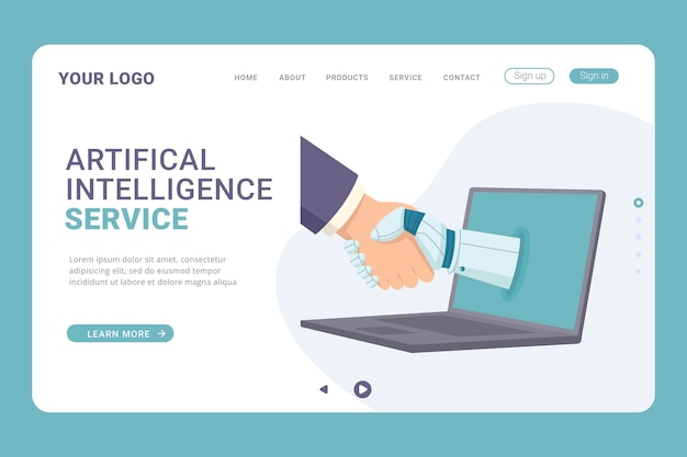 Vector artifical intelligence service landing page template vector illustration