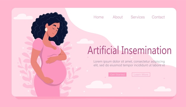 Artificial insemination banner Pregnancy through artificial insemination Web page template Flat vector illustration