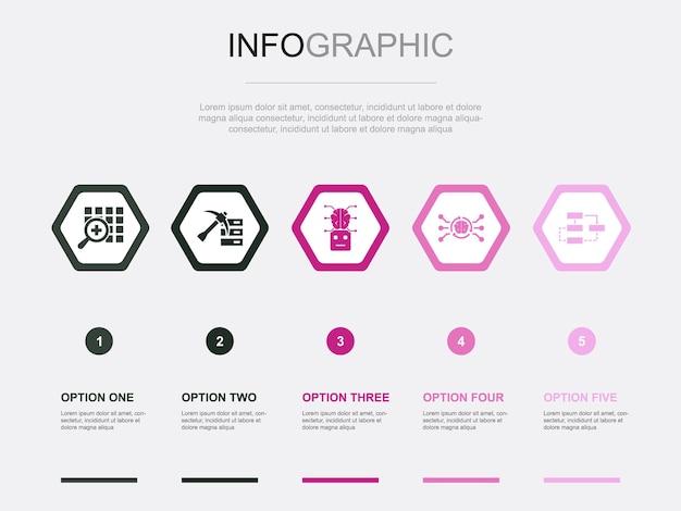 Icone di intelligenza artificiale modello di progettazione infografica concetto creativo con 5 opzioni