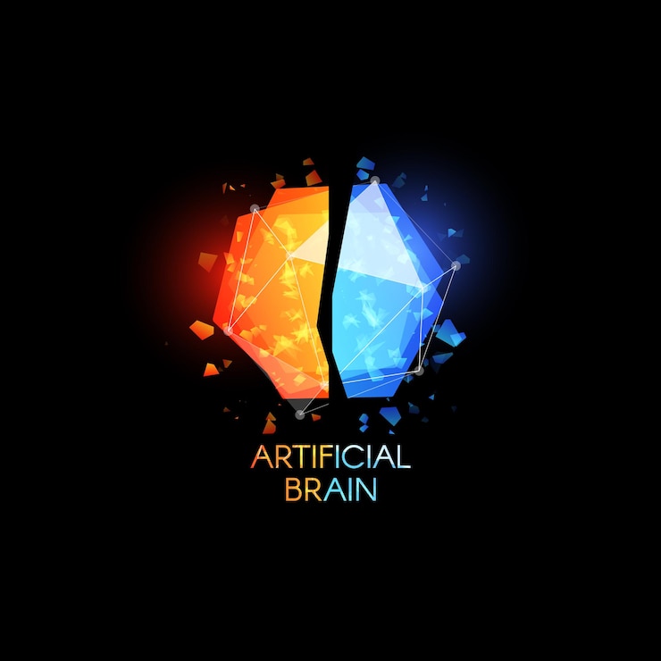 Vector artificial intellect brain logo glasses colorful abstract polygonal shapes with shards of glass