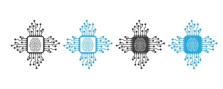 Vector artificial intelligence ai processor chip with digital brain icon motherboard digital chip ai and machine learning design icon element for application and web vector illustration