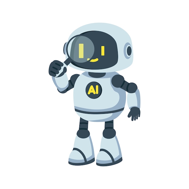 artificial intelligence assistant robot with magnifying glass