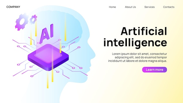 Искусственный интеллект Баннер Creative Landing Website Page Векторная иллюстрация