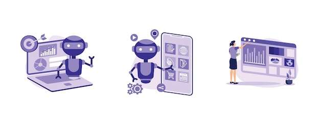 Artificial intelligence for business AIpowered marketing tool AI in social media dashboard set