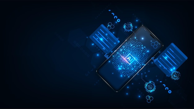 Artificial intelligence chip on a smart phone Abstract digital technology innovation background