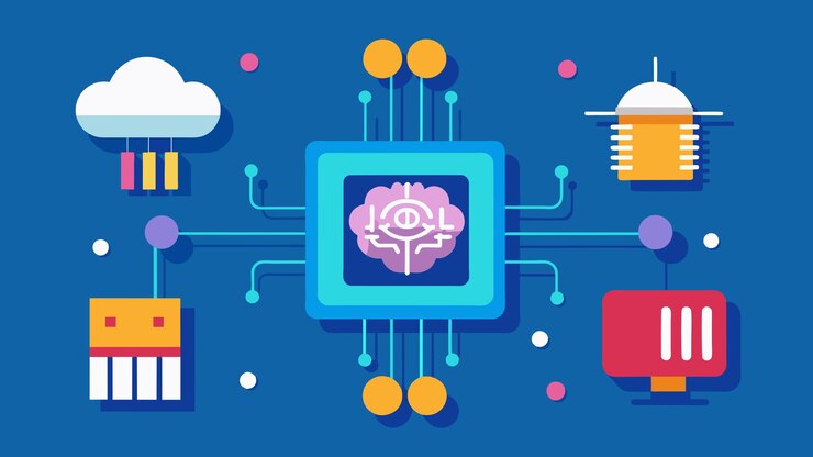 Vector artificial intelligence chip vector graphics illustration eps source file format lossless scaling ic