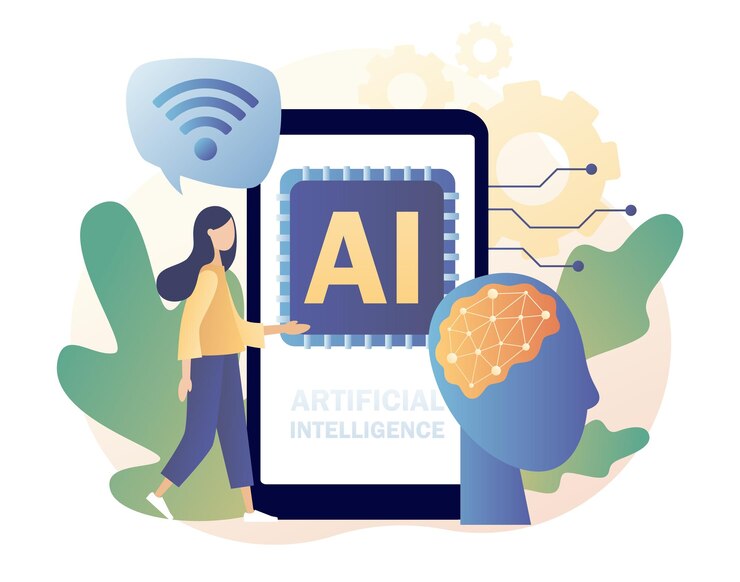 Vector artificial intelligence concept ai chip machine learning analysis information digital brain