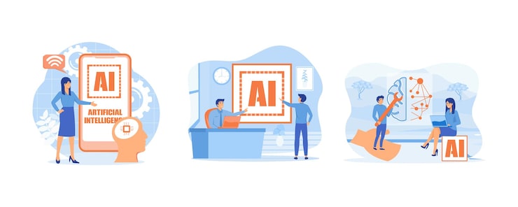 Vector artificial intelligence concept business team creating artificial intelligence generative ai or artificial intelligence data algorithm concept set flat vector modern illustration