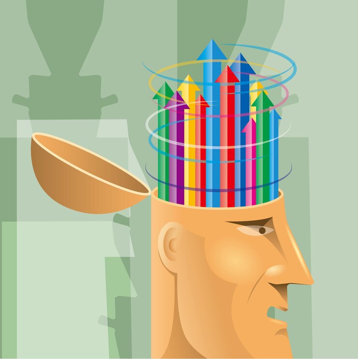 Vector artificial intelligence concept design, arrows in the brain.background is green.