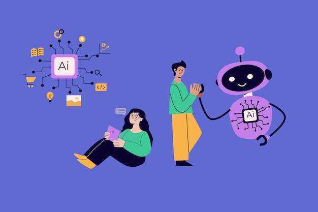 Artificial intelligence concept with people Flat vector illustration