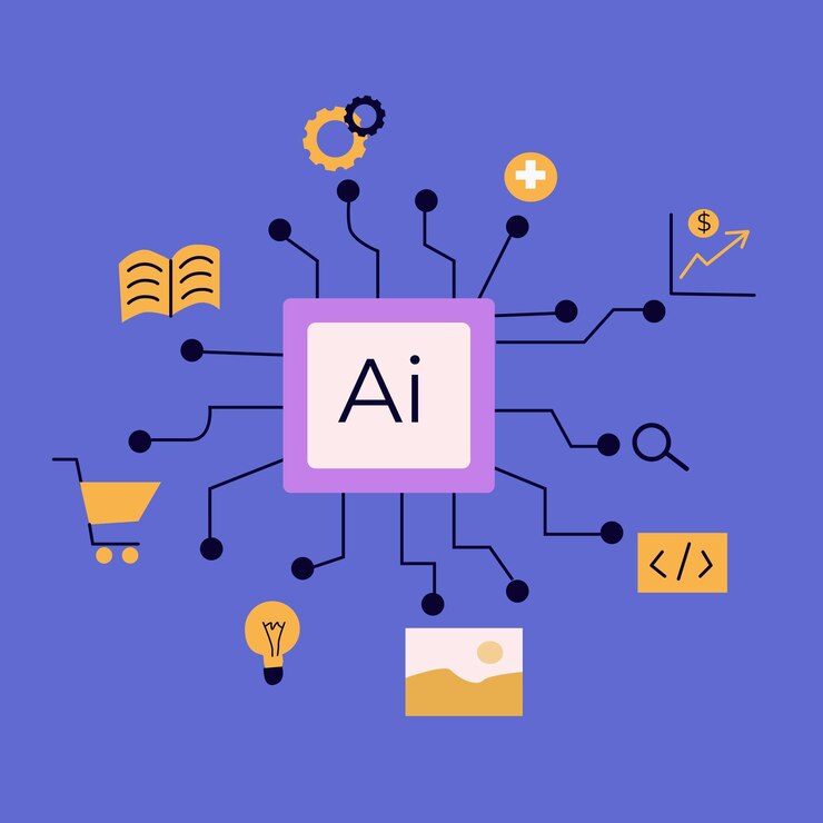 Vector artificial intelligence concept with people flat vector illustration