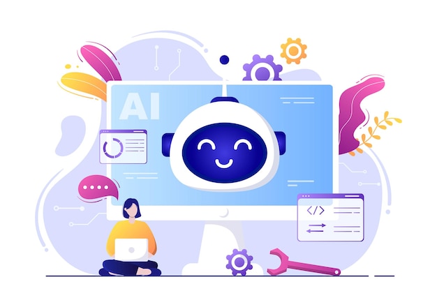 Artificial Intelligence Digital Brain Technology and engineering Concept With Programmer Data or Systems that can be set up in a Scientific Context. Vector Illustration