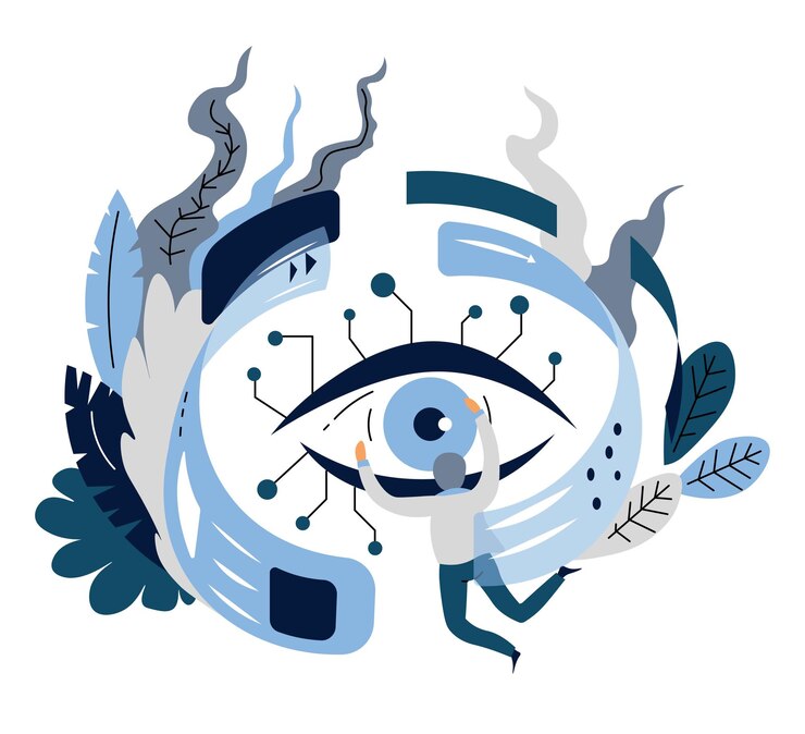 Vector artificial intelligence digital or cyber technology eye and open web pages