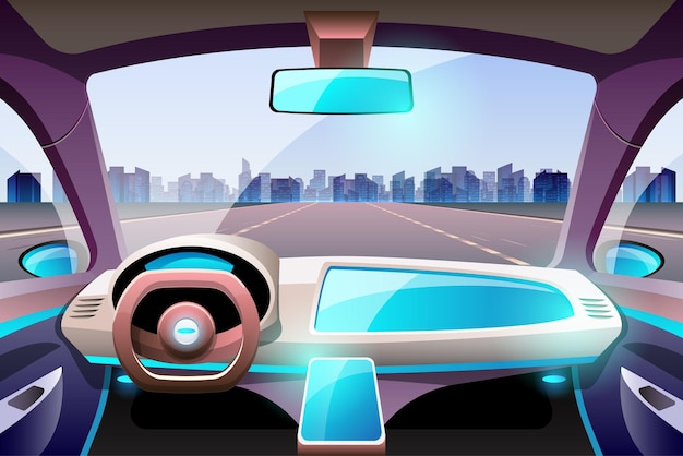 Artificial intelligence driverless safety system with hud interface in cockpit of autonomous car vehicle interior driverless car driver assistance system acc adaptive cruise control