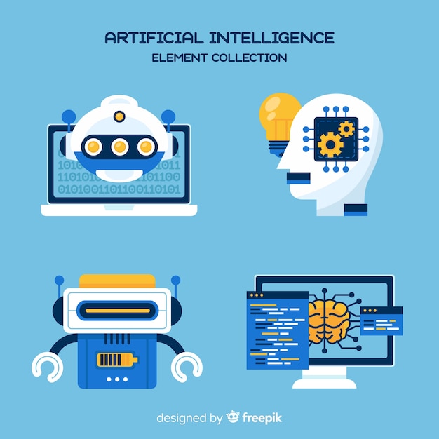 Raccolta di elementi di intelligenza artificiale in design piatto