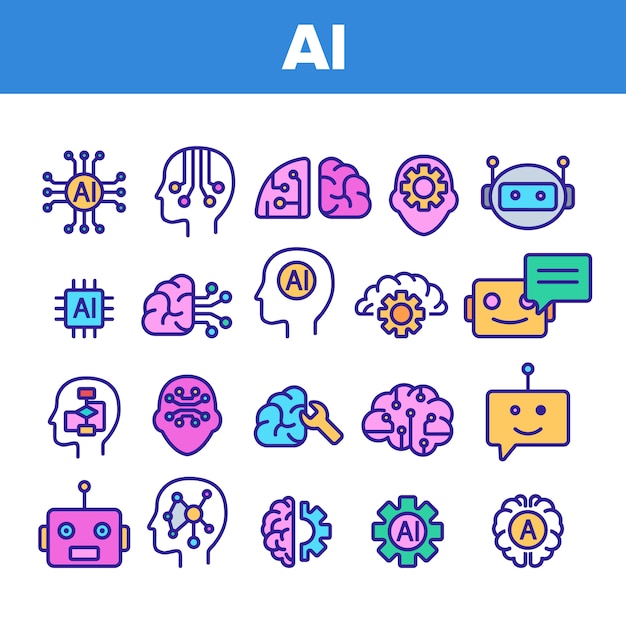 Artificial Intelligence Elements Icons Set