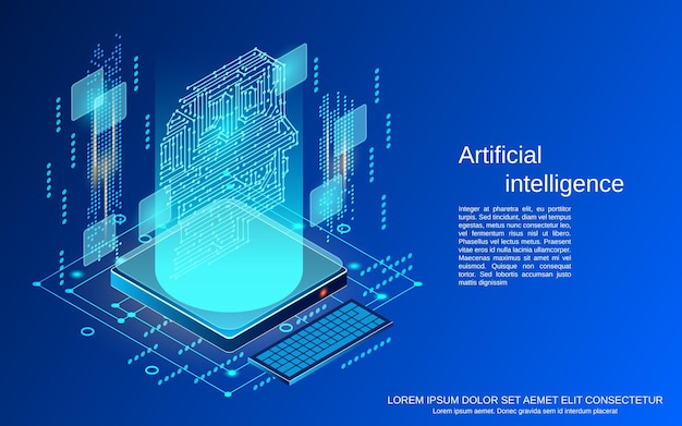 Artificial intelligence flat 3d isometric vector concept illustration