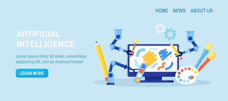 Vector artificial intelligence generating stunning works of art robots with ai technology creating art on computer robotic arm create a painting art controlled by a computer algorithm