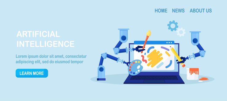 Vector 인공지능이 놀라운 예술작품을 만들고, ai 기술을 가진 로이 컴퓨터에서 예술을 만들며, 로 팔이 컴퓨터 알고리즘에 의해 제어되는 그림을 만니다.