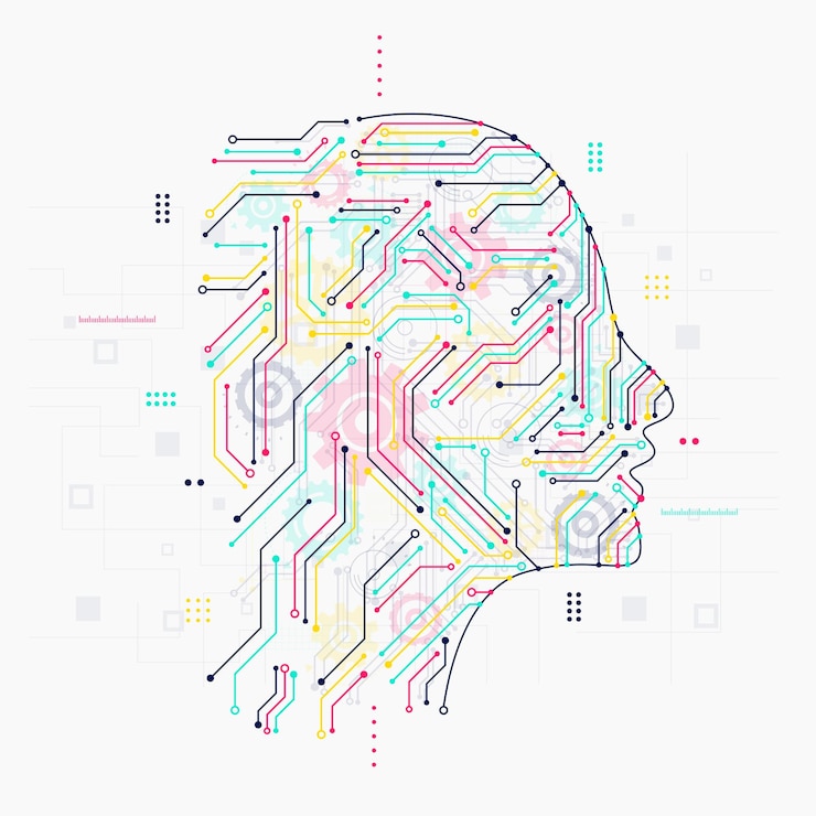Vector 人工知能の幾何学的な回路基板と人間の頭の概要技術と工学の概念の背景 chatgpt と ai ベクトル図