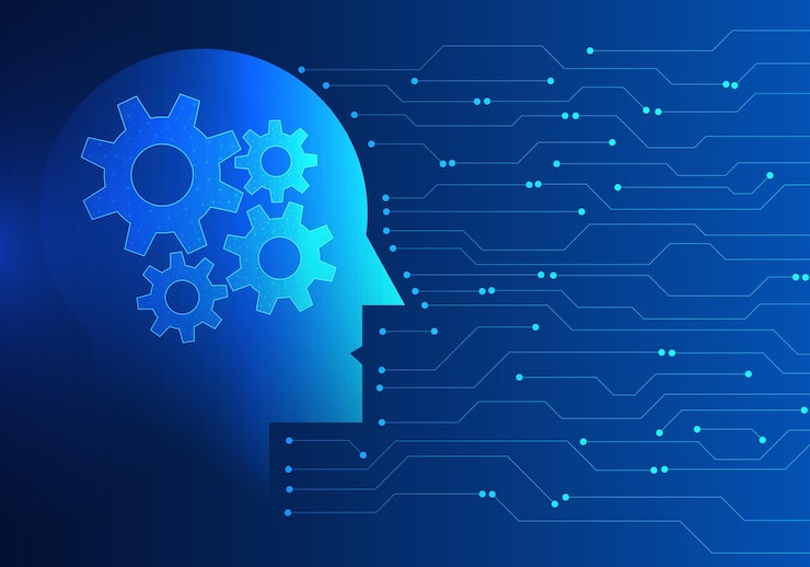Vector artificial intelligence has a builtin cog and a circuit board on the side it refers to processing