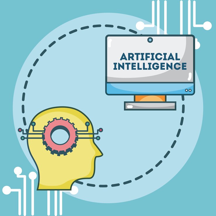 Vector artificial intelligence head with screen 