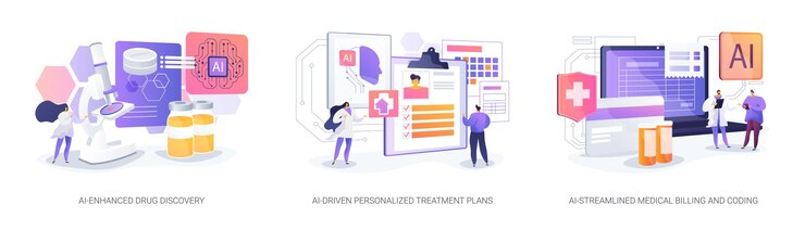 Vector artificial intelligence in healthcare abstract concept vector illustrations