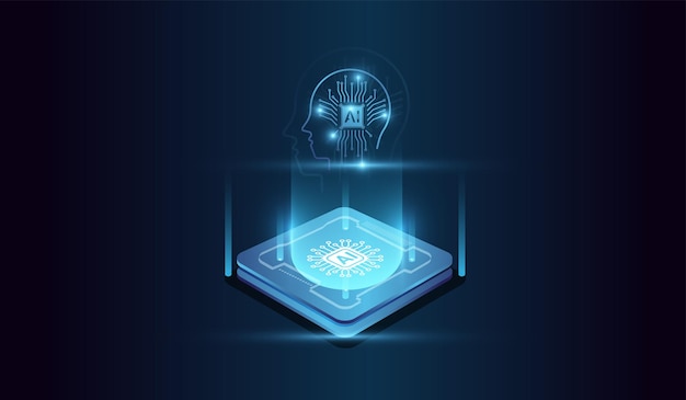인공지능은 AI 디지털 뇌를 위한 이소메트릭 터 배너 (Isometric Vector Banner for AI Digital Brain) 의 기술 개념을 들었다.