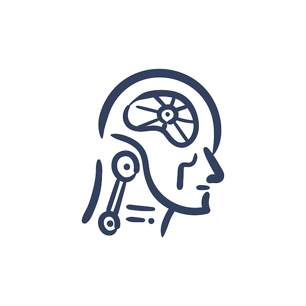 Artificial intelligence human robot face icon line drawing. Robotic machine logo doodle illustration