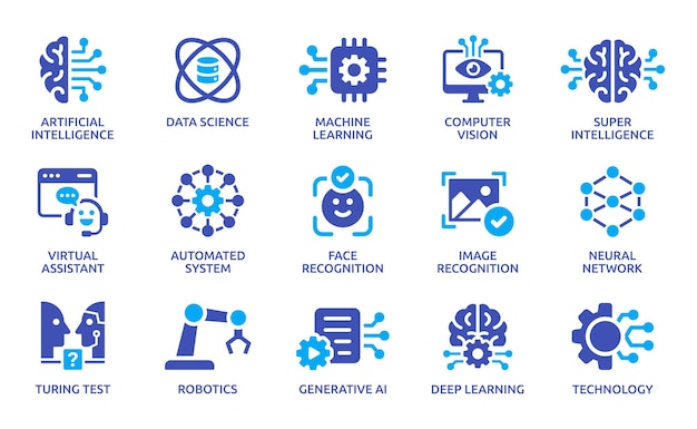 Vettore set di icone di intelligenza artificiale ai simbolo vettoriale illustrazione concetto tecnologico