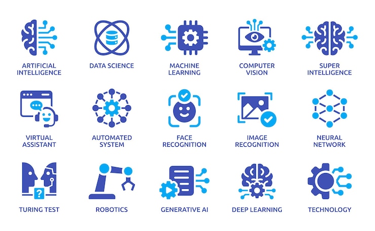 Artificial intelligence icon set Ai symbol vector illustration Technology concept