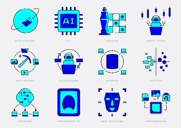 Vettore set di icone di intelligenza artificiale